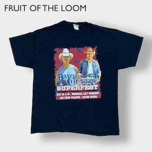 【FRUIT OF THE LOOM】音楽フェス バイユーカントリー Tシャツ バックプリント 両面プリント ロゴ 2XL ビッグサイズ bayou country fest カントリーミュージック イベント系  黒t 半袖 夏物 us古着