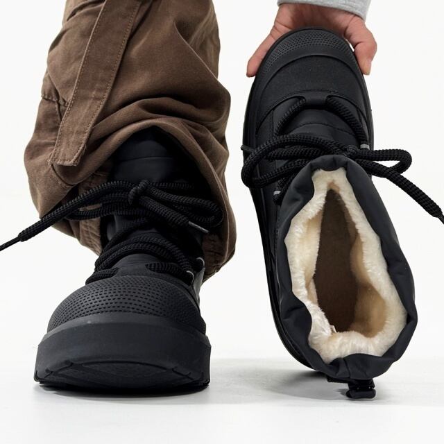 【予約販売】ブーツ メンズ スノーブーツ ショート 長靴 内ボア 防寒 厚底 ブラック 黒 シンプル お洒落 カジュアル ストリート 冬 24.5cm/25cm/25.5cm/26cm/26.5cm/27cm