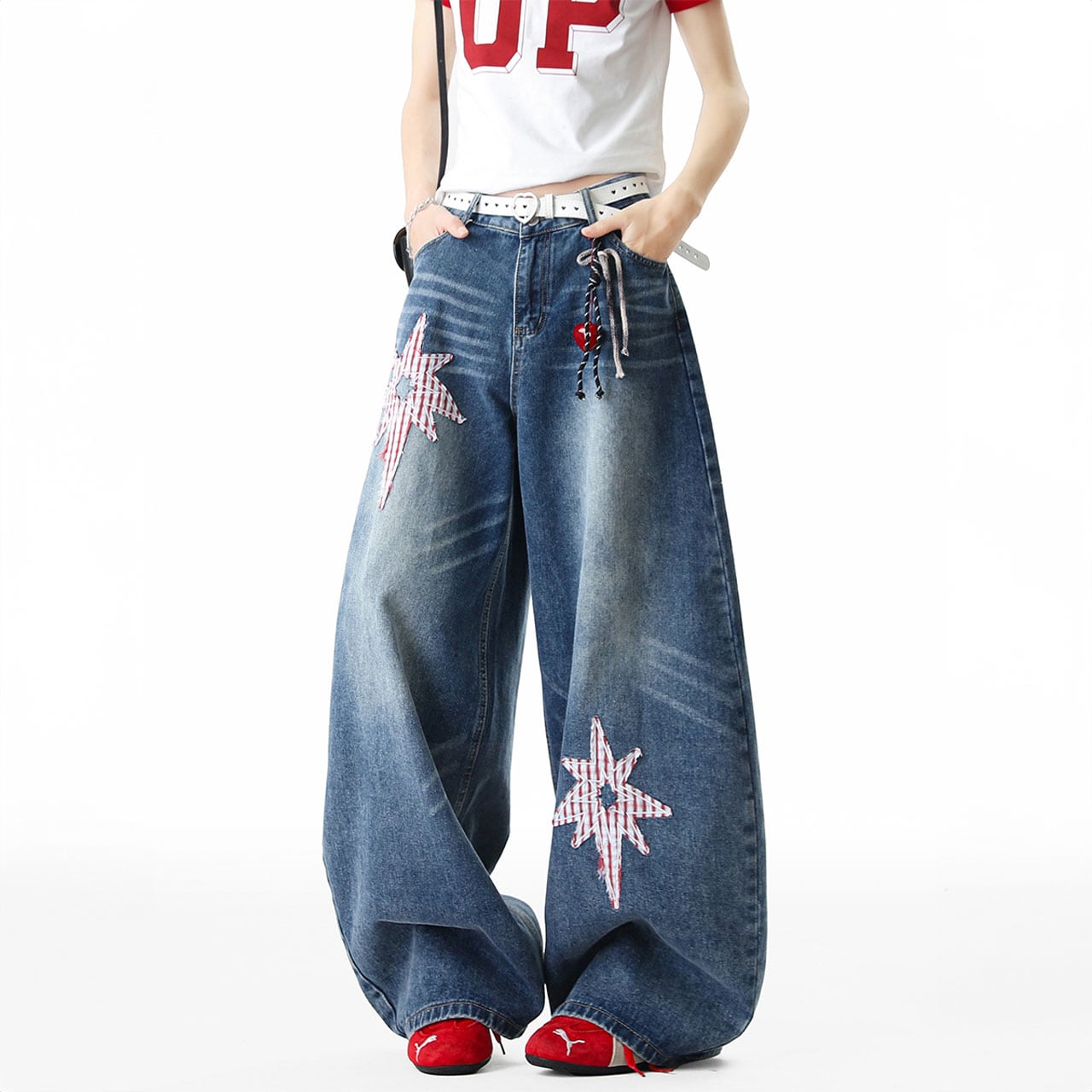 スターパッチワイドデニムパンツ R00973