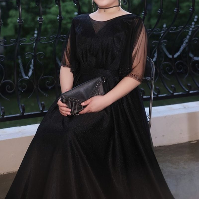 3XL〜7XL】シアースリーブロングドレス D1620 | 演奏会・ステージ