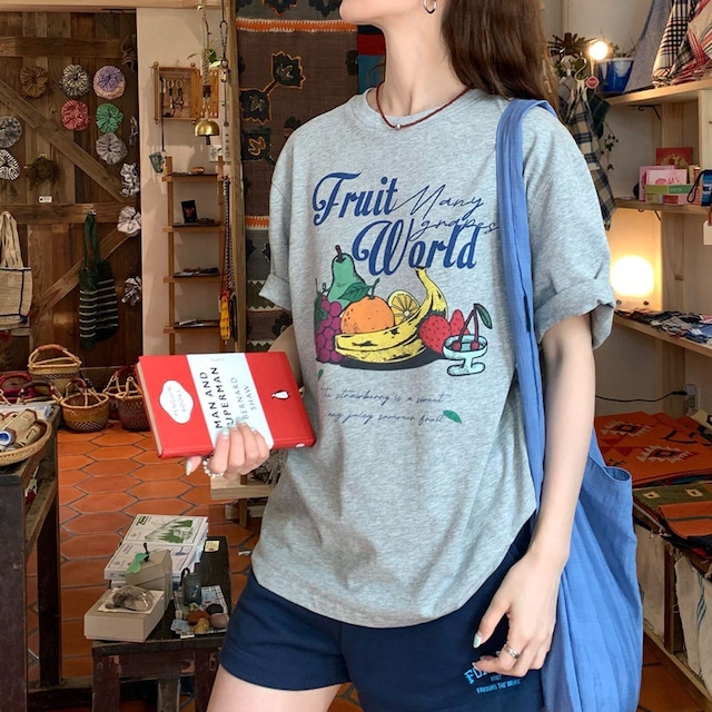 フルーツグラフィックレトロレタリングTシャツ 2col R02405