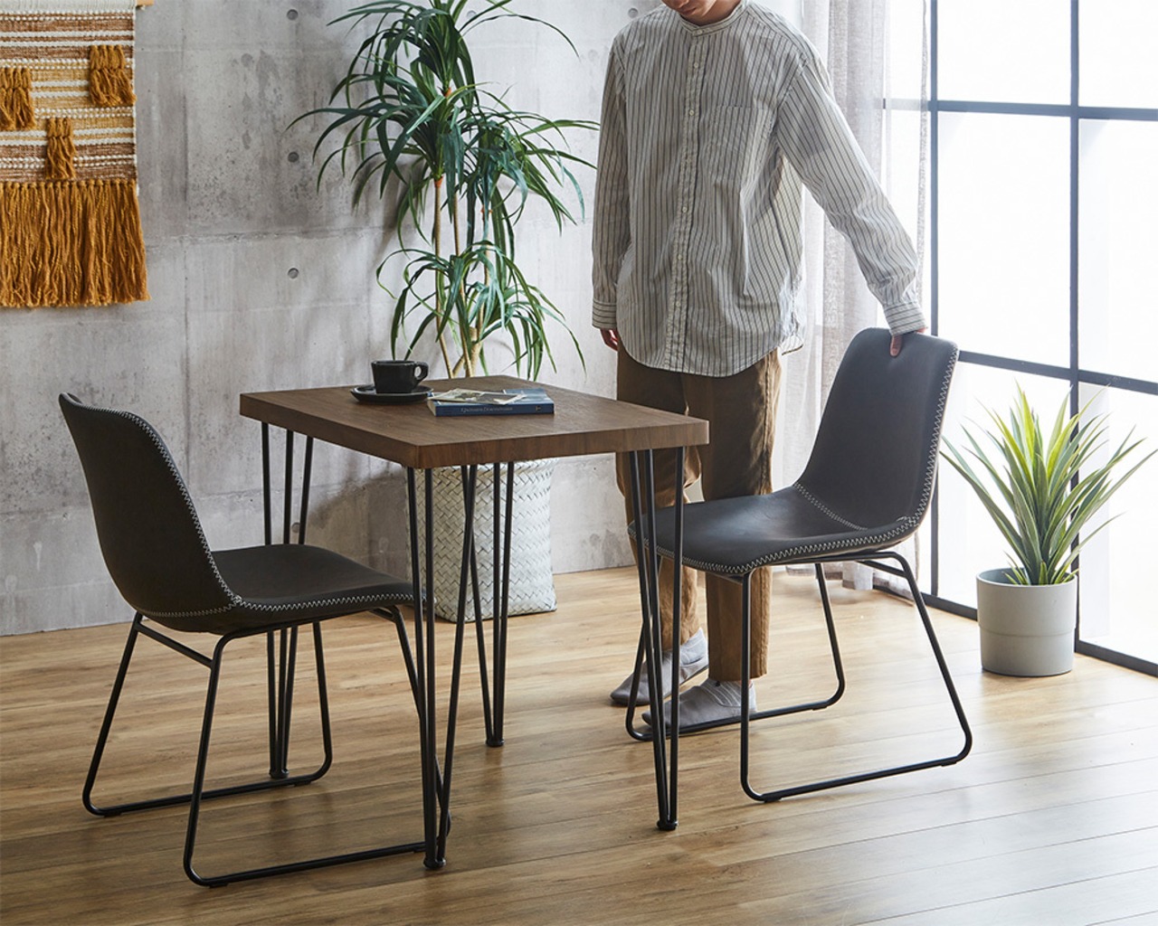 ヴィンテージレザー調 スクエアチェア 2脚セット