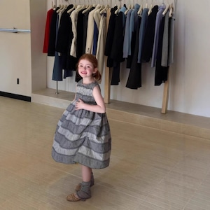 夏韓国風チェック柄ワンピース