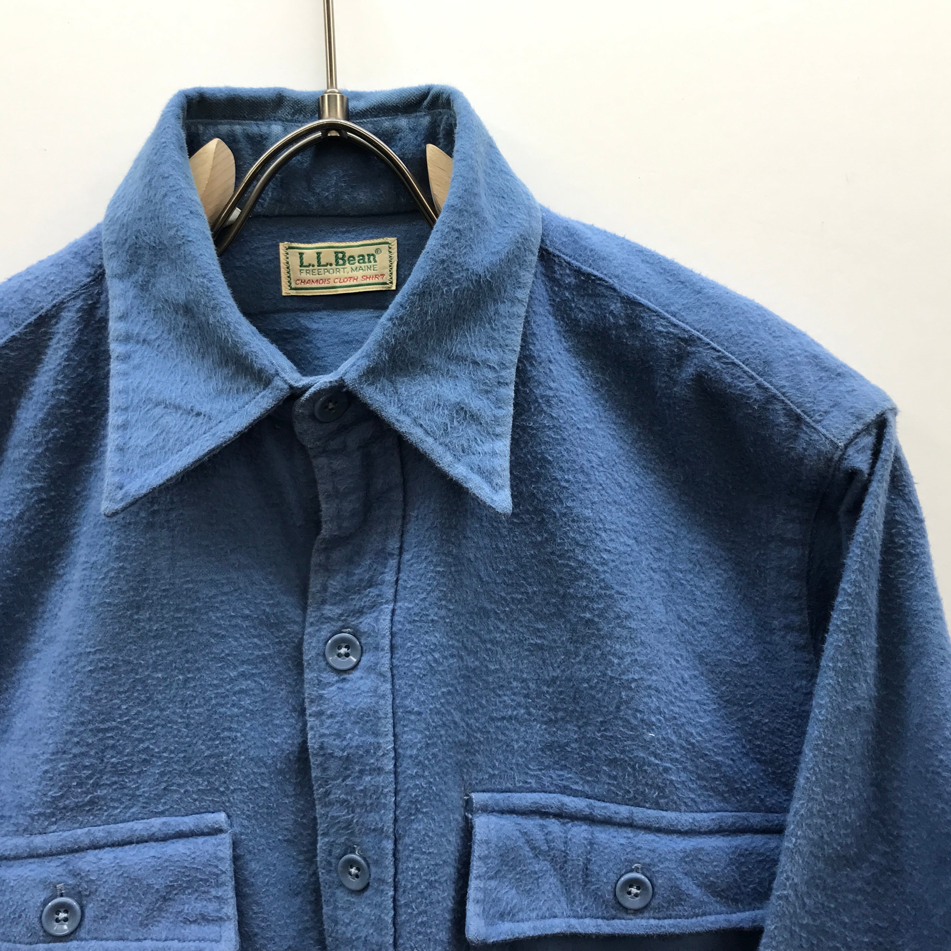 90s エルエルビーン フリース生地 総チェック柄 長袖 シャツ ブルー XL