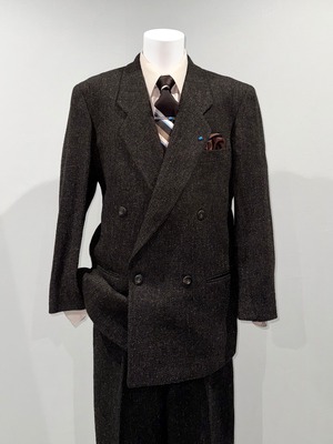 [SETUP] vintage tweed suit - double jacket × wide tuck trousers / brown