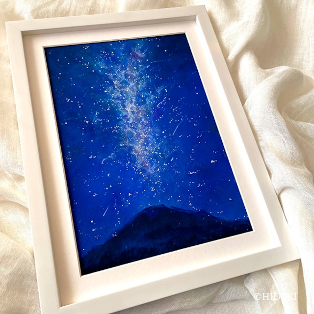 天の川のアクリル画　夏の思い出－Milky way アクリル絵の具の風景画