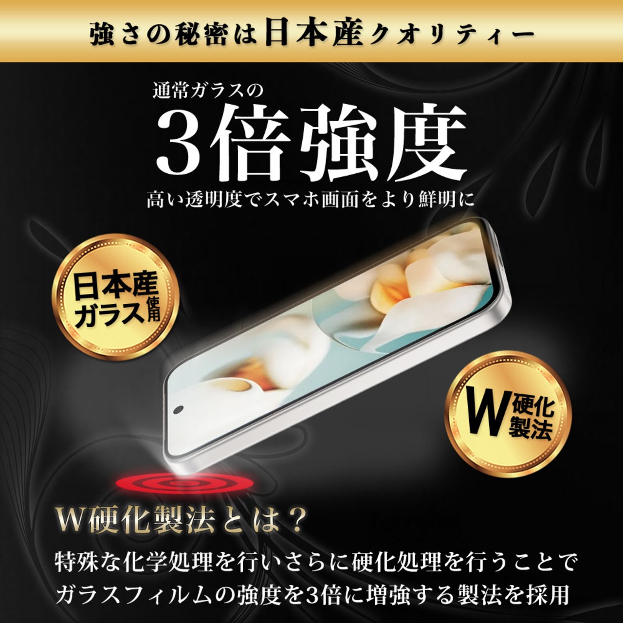 Hy+ Google Pixel9a フィルム ガラスフィルム W硬化製法 一般ガラスの3倍強度 全面保護 全面吸着 日本産ガラス使用 厚み0.33mm ブラック