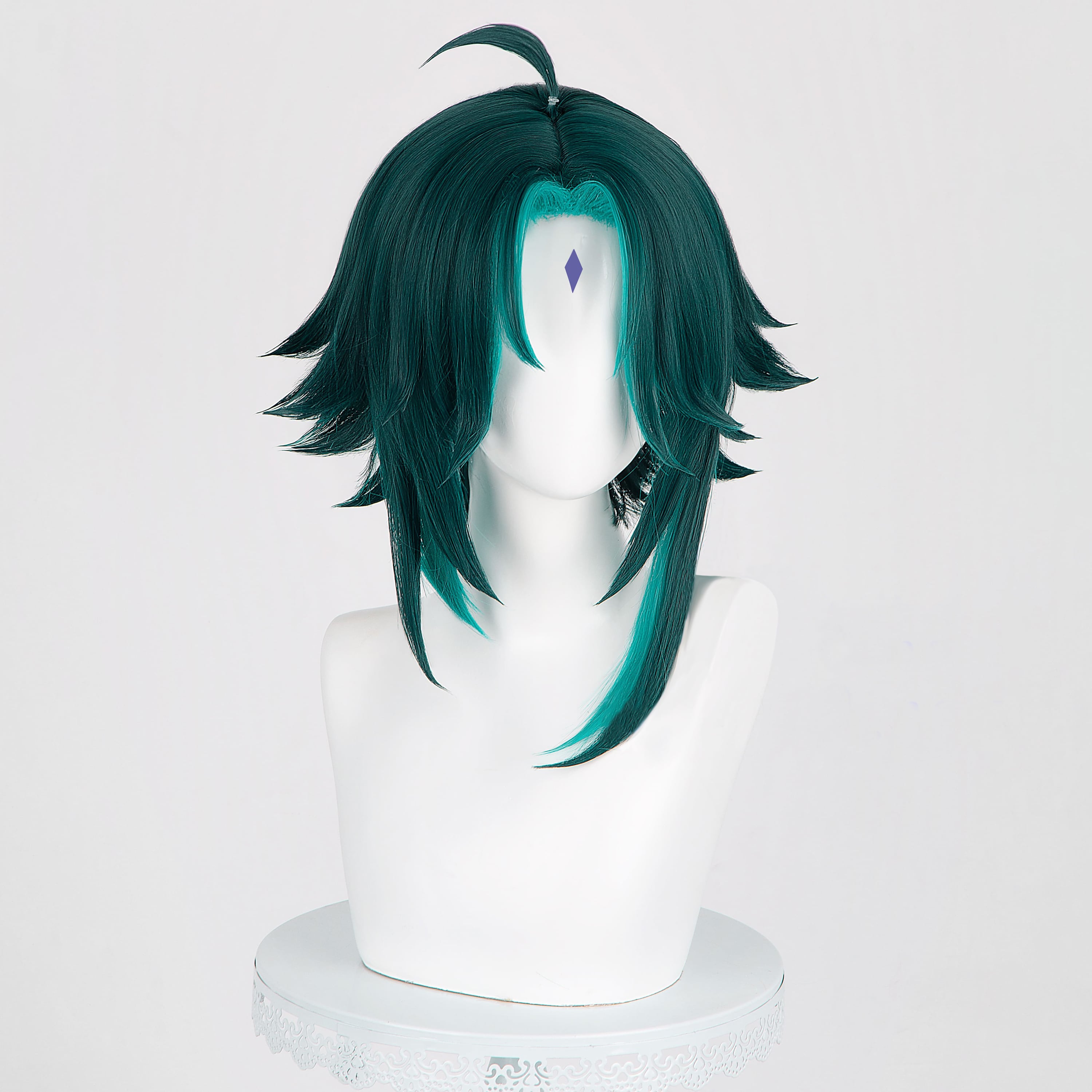 コスプレ耐熱ウィッグ ダークグリーン エメラルドグリーン 2トーン