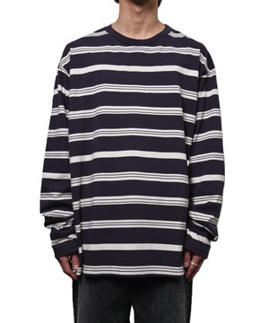 UNUSED / US2430 LS BORDER T-SHIRT (CHARCOAL×OATMEAL)