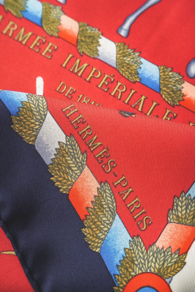 80's "HERMÈS" Carré 90 Silk Scarf Made in FRANCE — "L'Armée Impériale Russe de 1816 à 1916" (Design by Michel Duchêne)