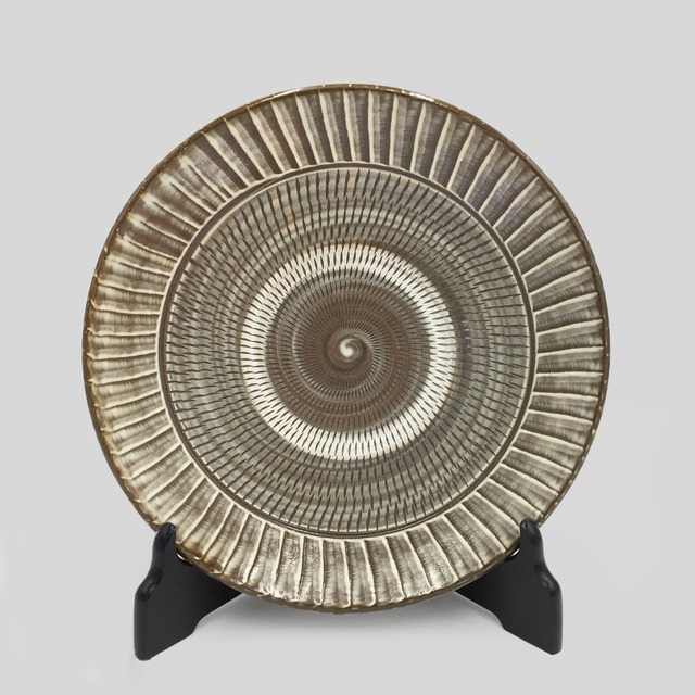 小鹿田焼 小袋窯 8寸皿 打ち刷毛目/飛びかんな 白 直径約24cm 大皿 陶器 和食器 民藝