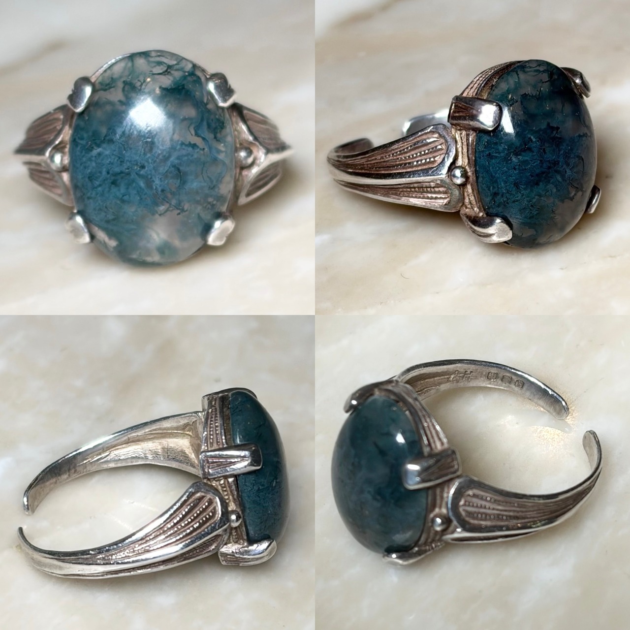 vintage silver moss agate ring