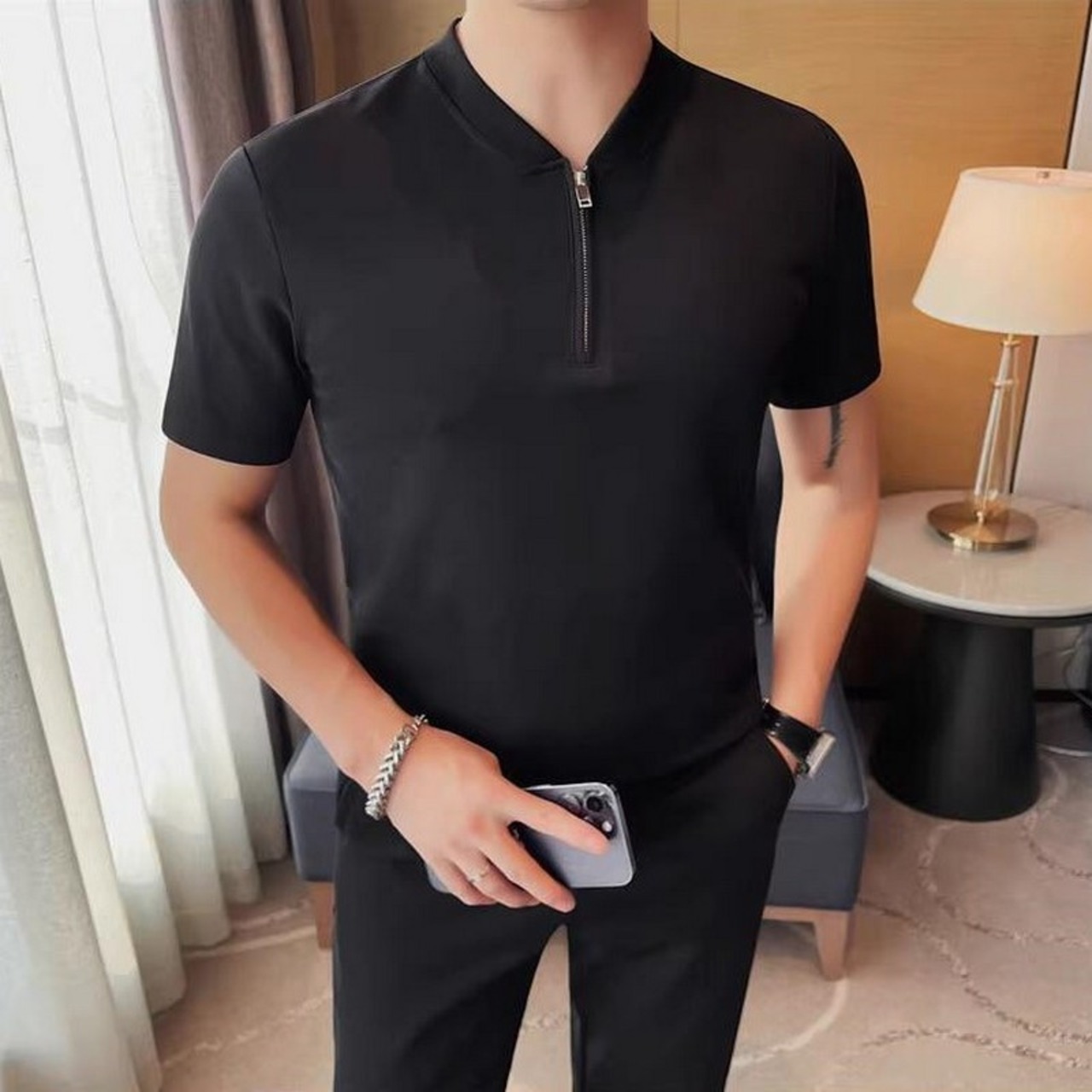 short sleeve zipper polo T-shirt 00283