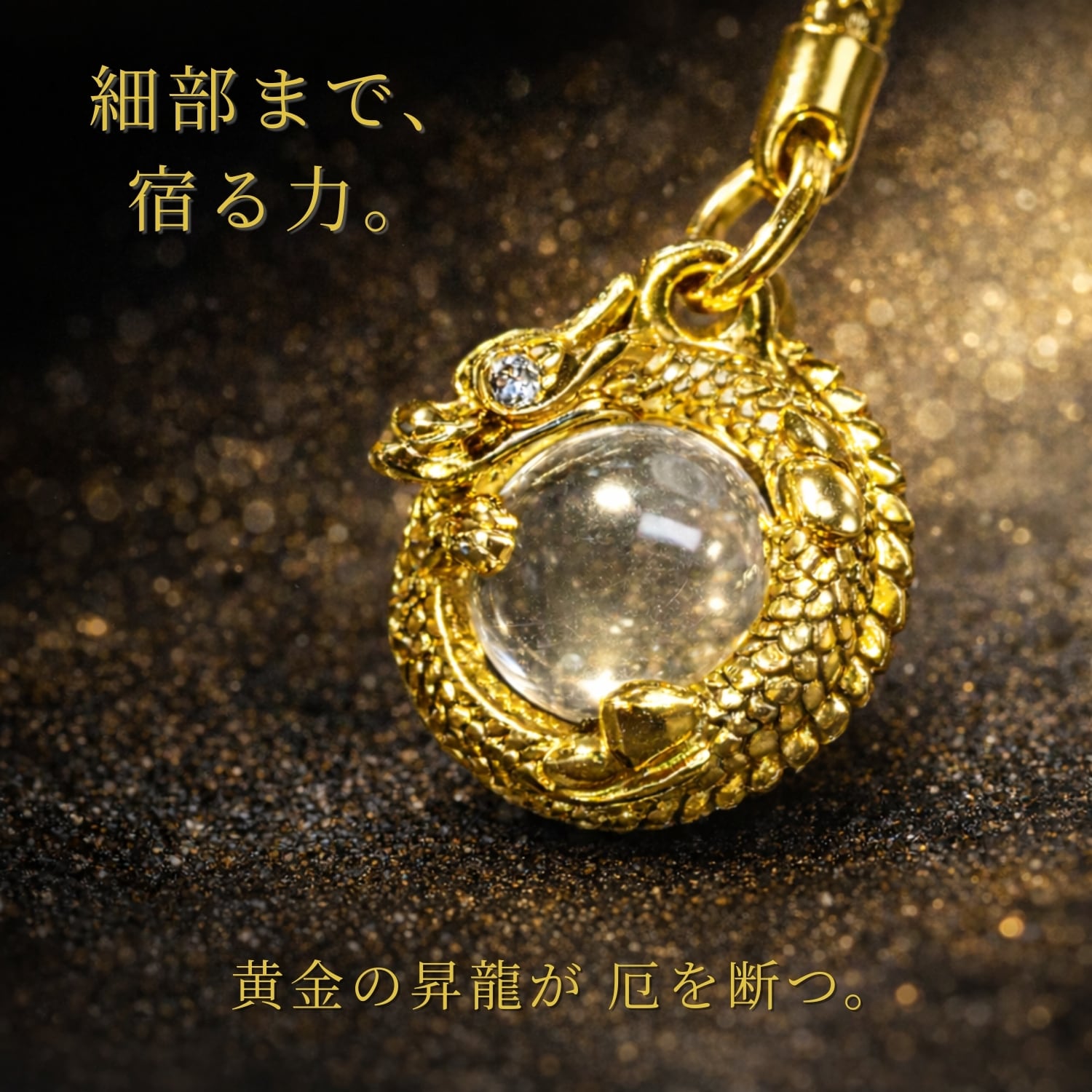 厄除金運 龍神守 黄金昇龍お守り｜水晶玉付き 魔除け・開運・金運上昇