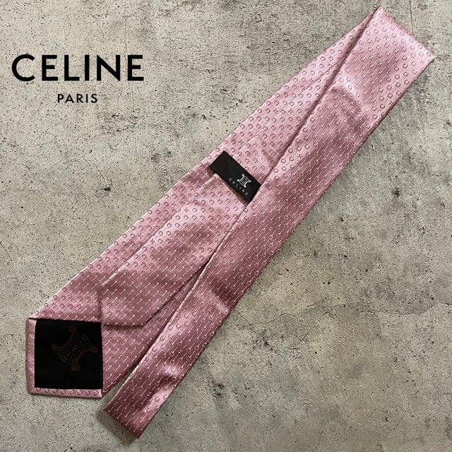 〖CELINE〗pink color full patterned silk necktie/セリーヌ ピンク カラー 総柄 シルク ネクタイ/#0526/osaka