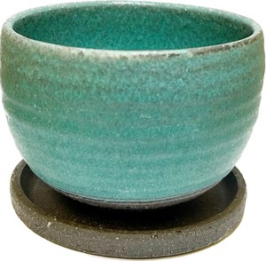 茶器ポット　グリーンカラー　美濃焼き　植木鉢　おしゃれ　小さめの鉢