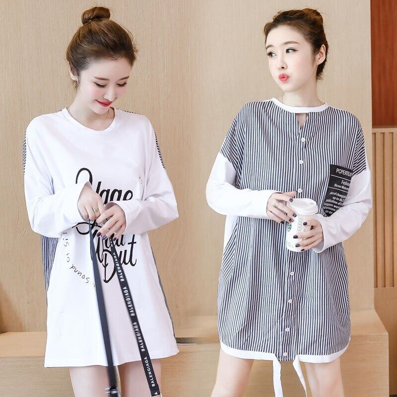 【新作】【送料無料】 9125＃マタニティ服春秋コットンOネック長袖ゆったりとしたスタイリッシュなドレス妊婦ママドレス ロング スプリング 春物 オータム 秋物 AL expec352618531203