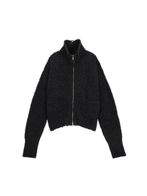 [MATIN KIM] DAMAGE RIBBED HIGH NECK ZIP UP IN CHARCOAL