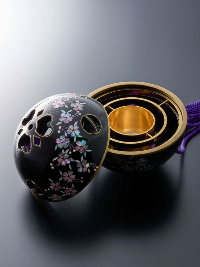 Hanging Incense ❝Kunshu❞ ® shell mother-of-pearl inlay）True lacquer finish（Black）Large14cm Purple tassel