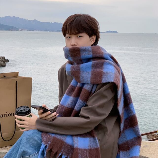 ロエベマフラー ウィンドー スカーフ ウール カシミヤ ネイビー紺