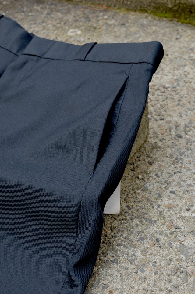 PRE_ remade poly slacks USA remade custom trousers プレ スラックス USA製 BLACK 34