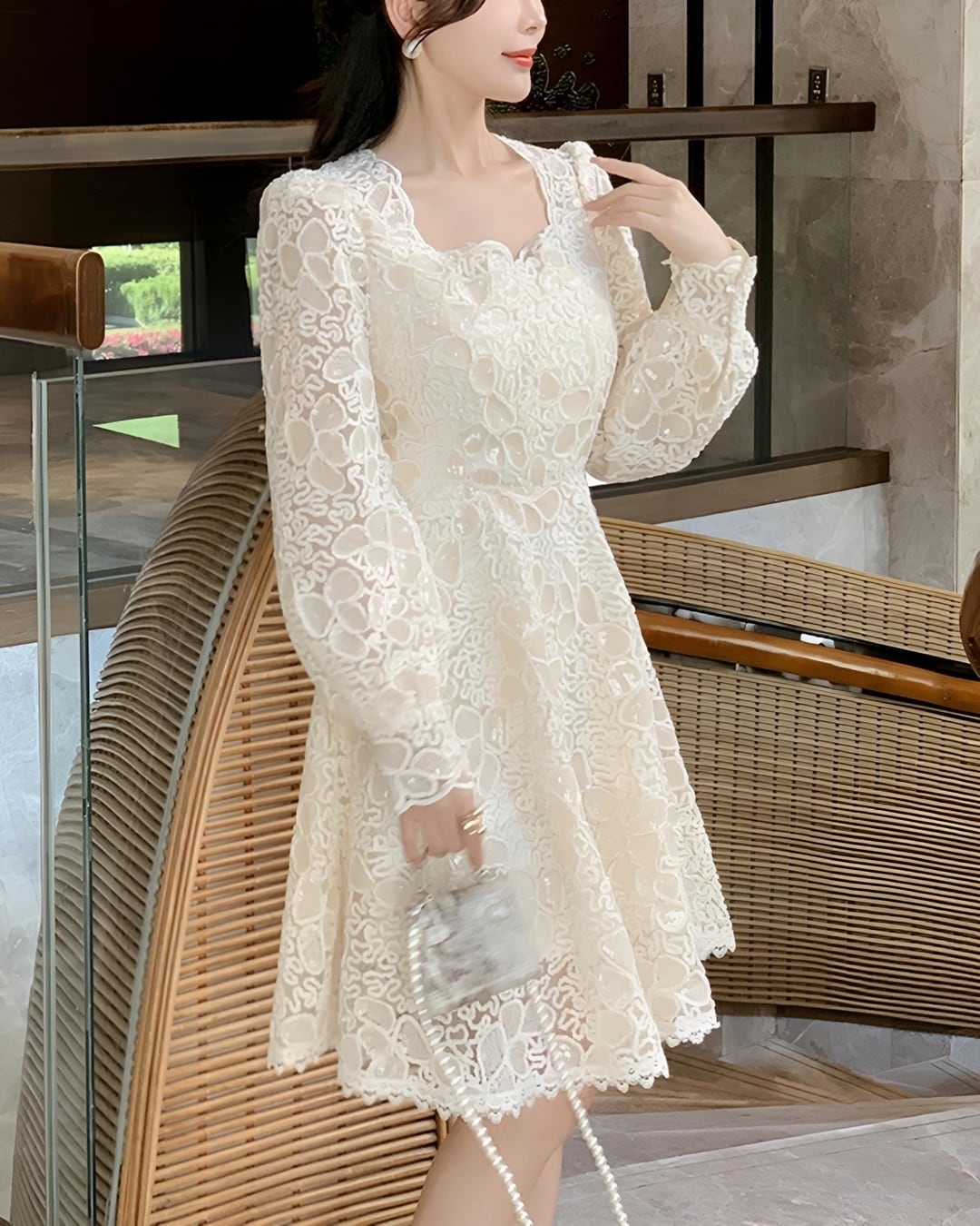 メッシュフラワースパンコールワンピース 25WP01032