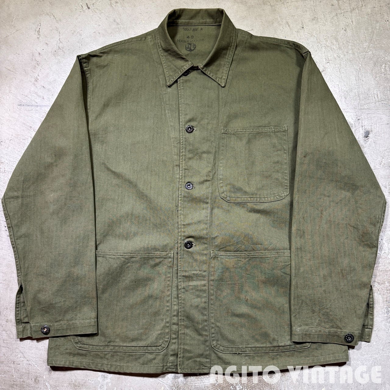 40's U.S.NAVY N-3 HBTジャケット USN ヘリンボーンツイル 月桂樹ボタン WW II ミリタリー 海軍 size40 グッドコンディション 希少 ヴィンテージ BA-2984 RM3405H