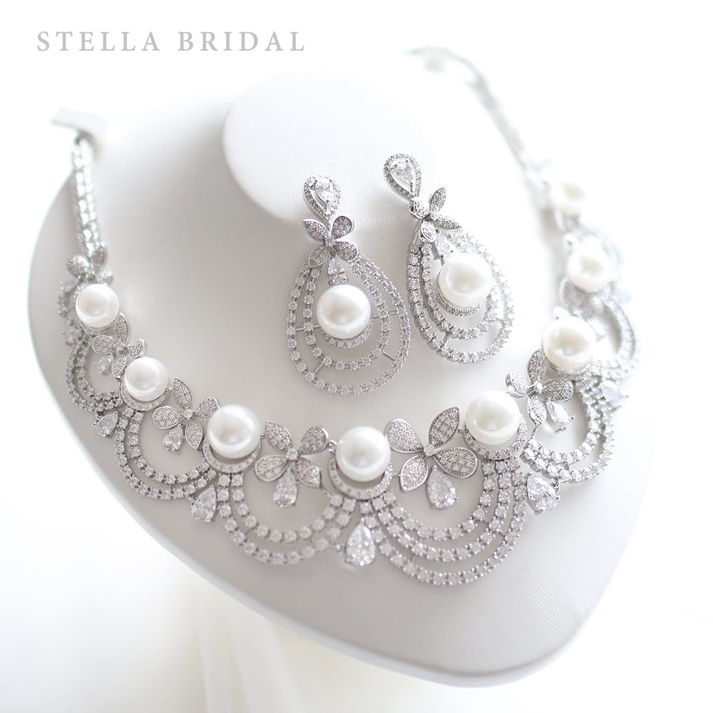 キュービックジルコニア＆パール ブライダルアクセサリーセット