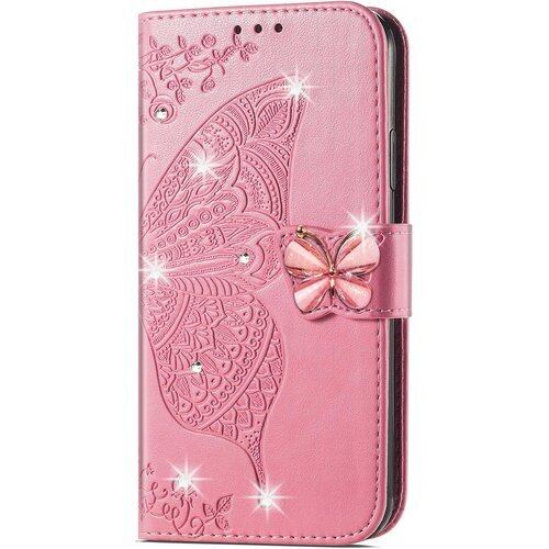 に適用するBasio active au SHG09 に適用するシンプルスマホ6 simple sumaho6 A201SH ケース 手帳型 ノートブック型携帯保護カバー多機能携帯ホルスター財布携帯ホルダーバンプパターンテクスチャ耐久性摩擦耐性携帯ケース男性と女性に適した多色オプション zバタフライピンク 2272