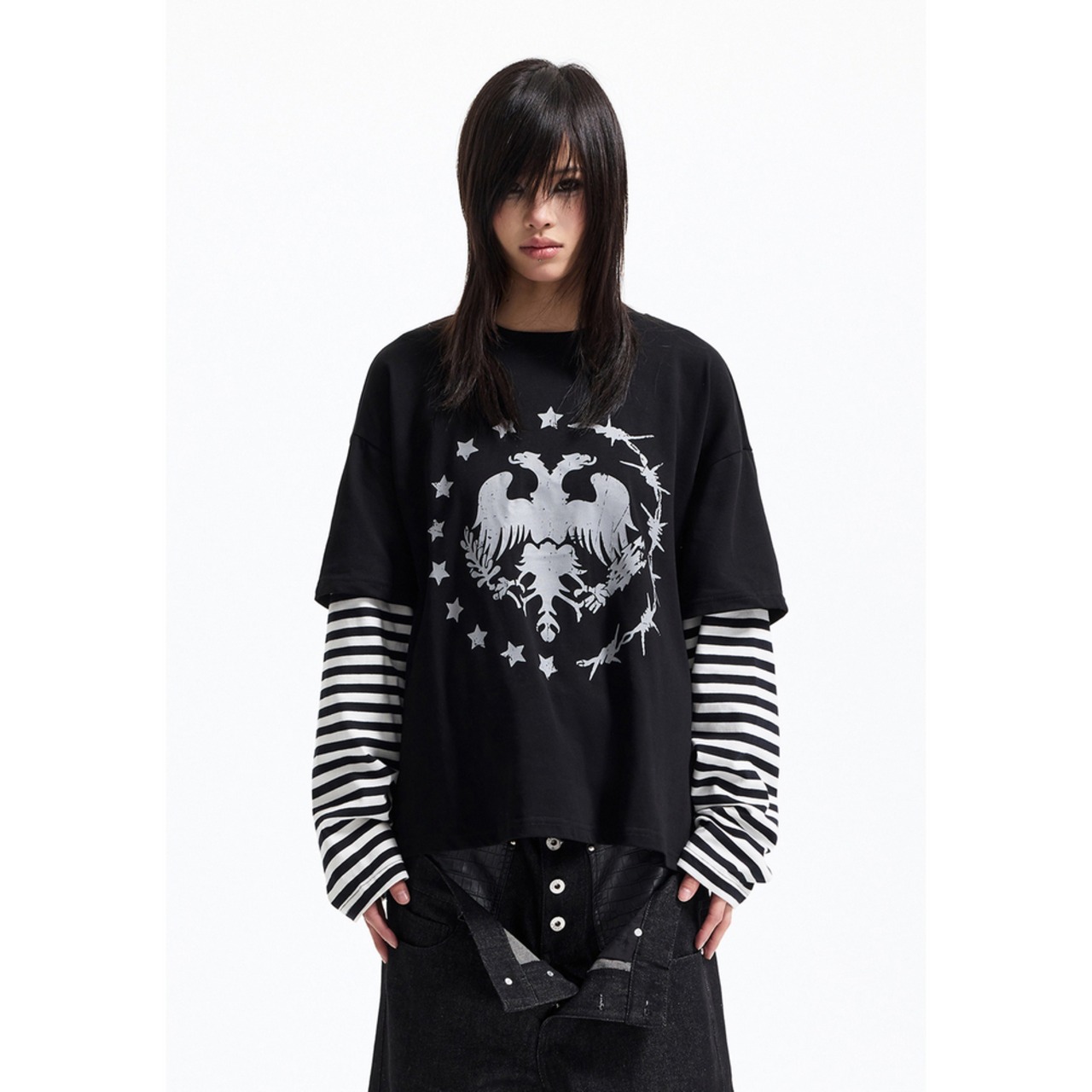 VINTAGE ストリート 汚れ加工 ロングTシャツ T2098