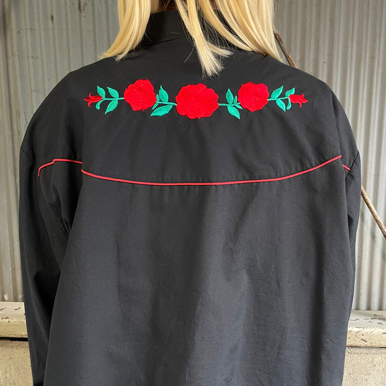 90年代 ELY DIAMOND 薔薇 花刺繍 長袖 ウエスタンシャツ メンズXL 古着 