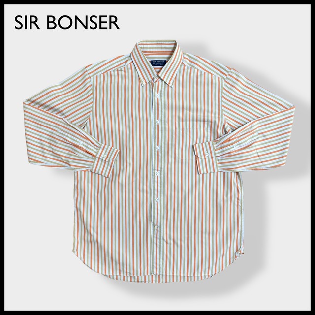 【SIR BONSER】イタリア製 ストライプシャツ ボタンダウン マルチカラー 長袖シャツ カジュアルシャツ L ビッグサイズ 春物 MADE IN ITALY ヨーロッパ古着 EU古着