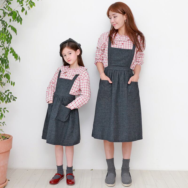 新作シャツチェックスカートサロペットセットアップ上下点長袖大きいサイズ女の子