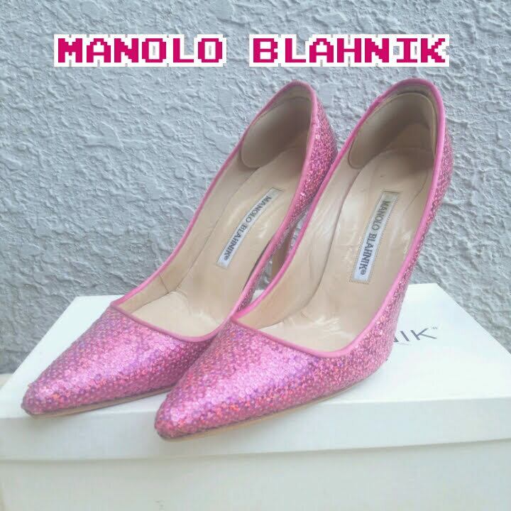 箱付】マノロブラニクMANOLO BLAHNIK/スパンコール/ハイヒール/ポイン ...