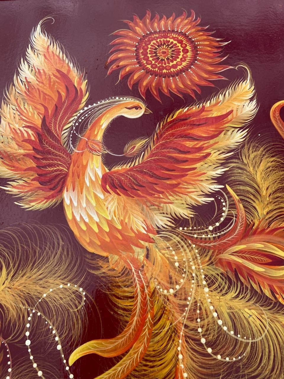 不死鳥】ペトリキウカ塗り 壁掛け手描き絵画（ヴィクトリア