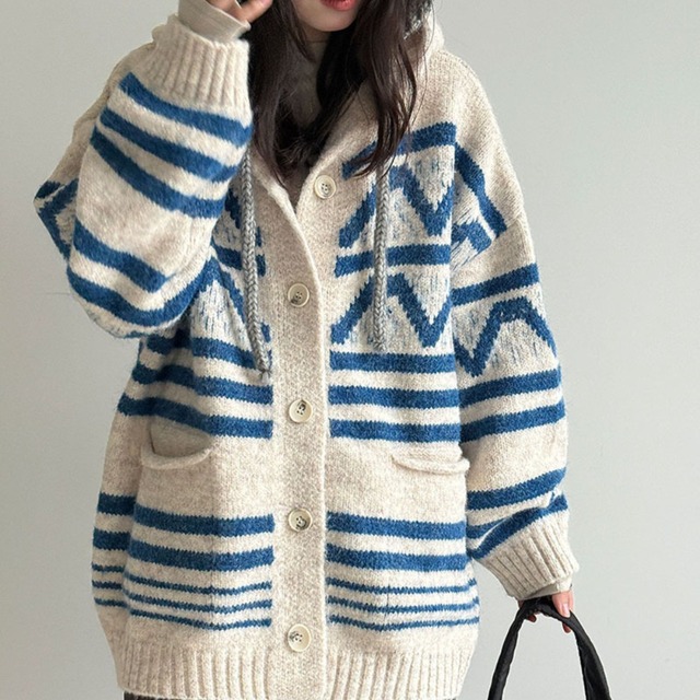 border hooded knit cardigan J00043