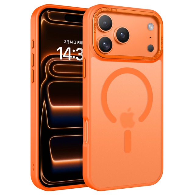 BENTOBEN iPhone 17 Pro 対応 ケース MagSafe対応 ワイヤレス充電 耐衝撃 米軍MIL規格 マット 半透明 マグネット搭載 ストラップホール付き 指紋防止 黄変防止 耐久性 iPhone17 Pro対応 ケース カバー コズミックオレンジ