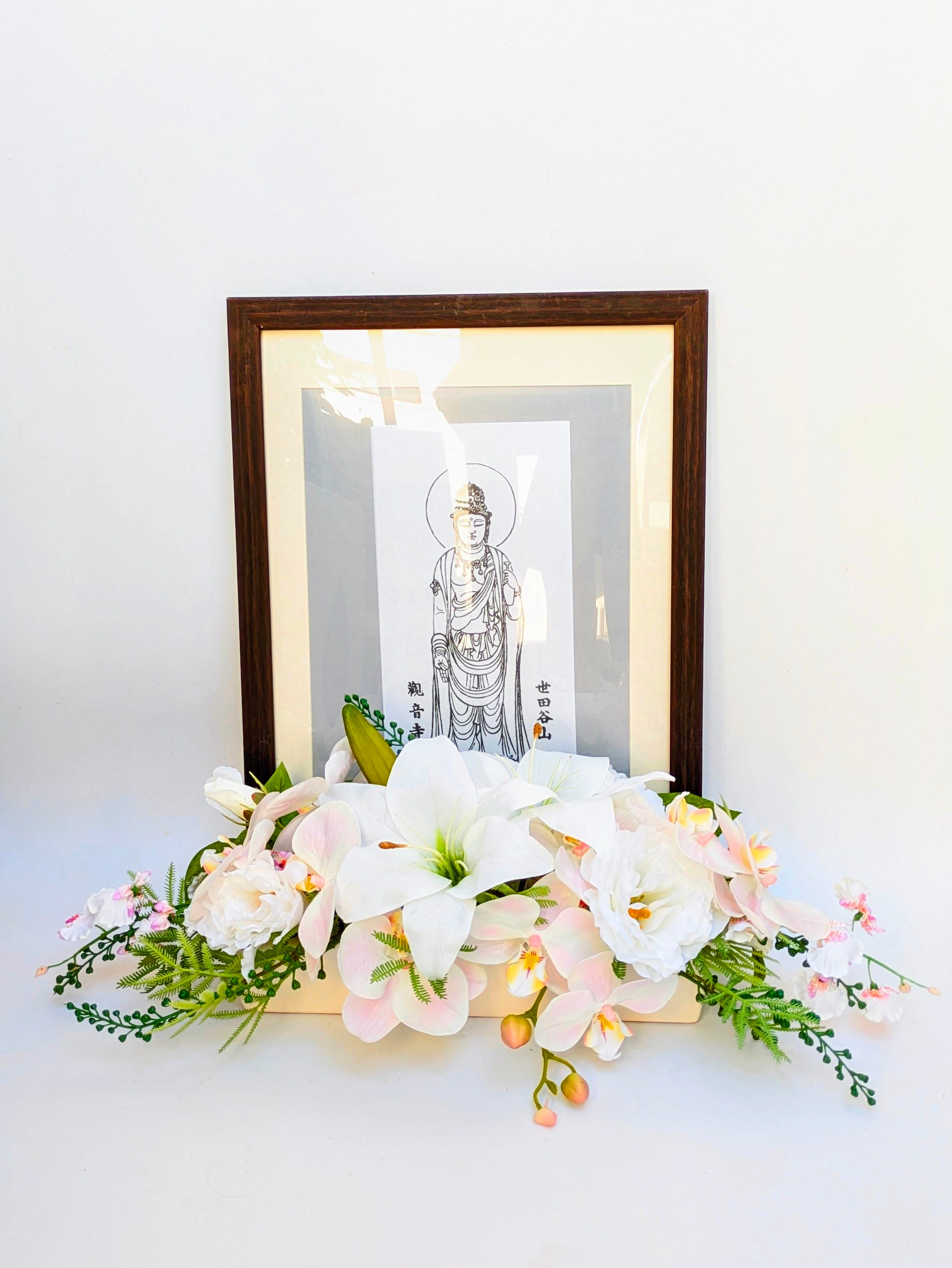 YSアウトレット 高級仏花 造花のピンク蘭の遺影飾り