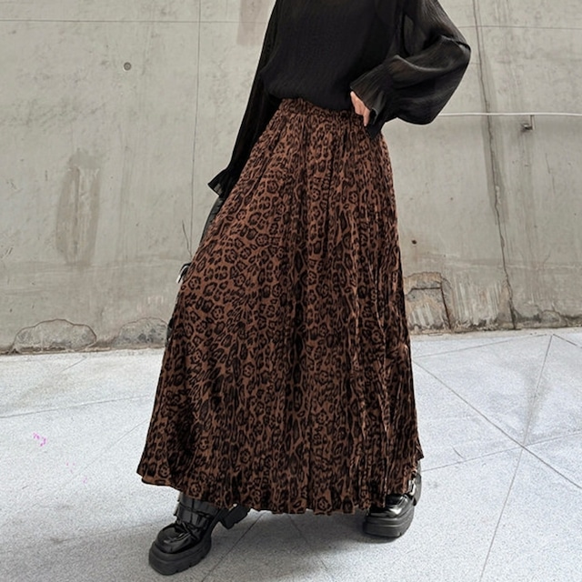 Leopard Maxi Pleated Skirt 01084