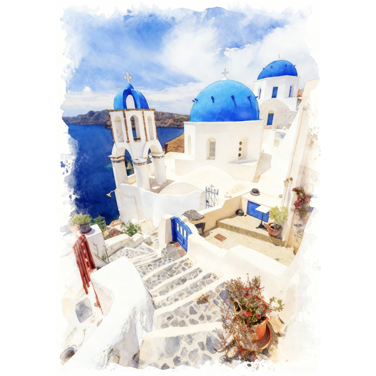 絵画 ギリシャ 風景画(街並み) サントリーニ島 インテリアアート