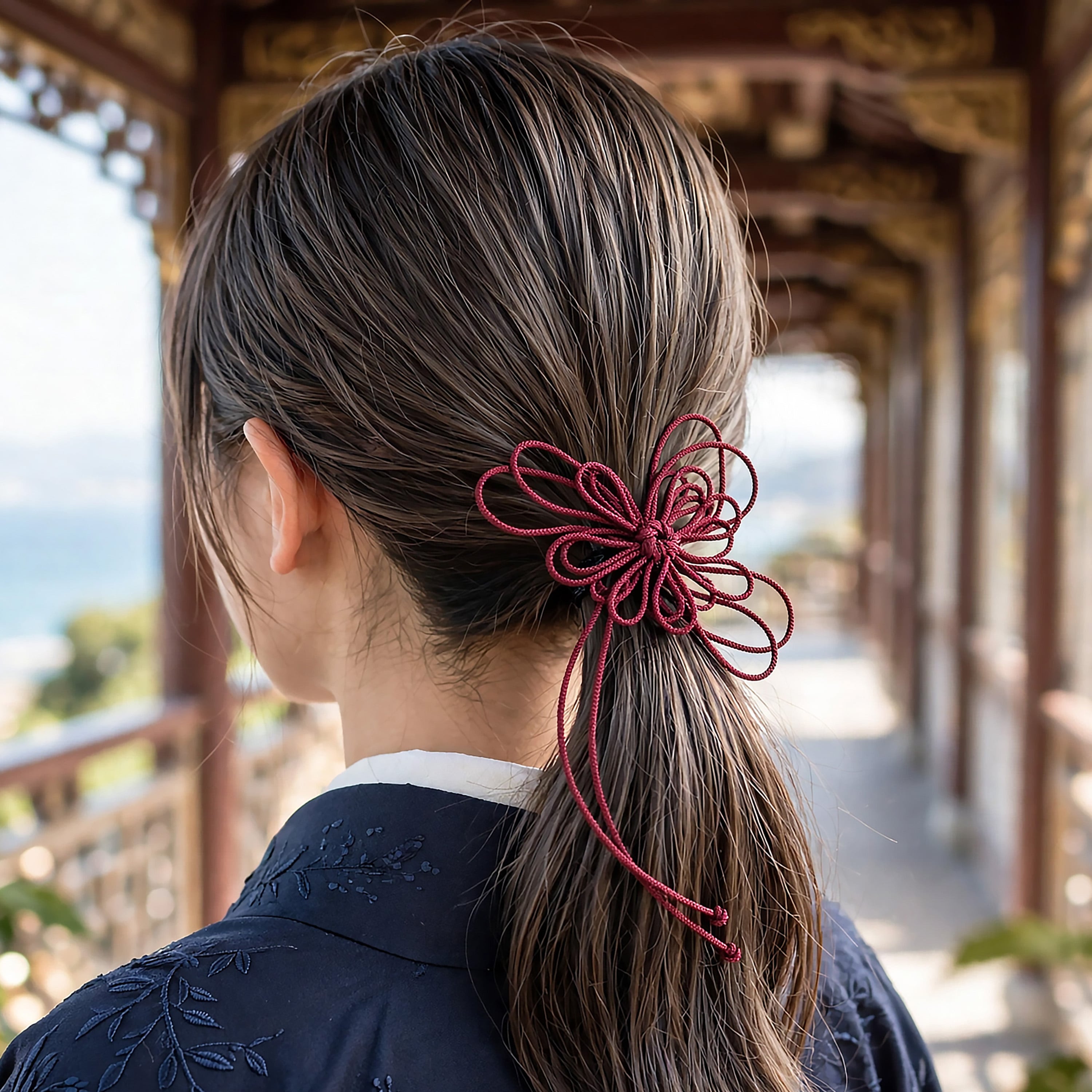 飾り結びヘアゴム「指、憂ツタヘ」|着物・浴衣に簡単アレンジで和装ヘア