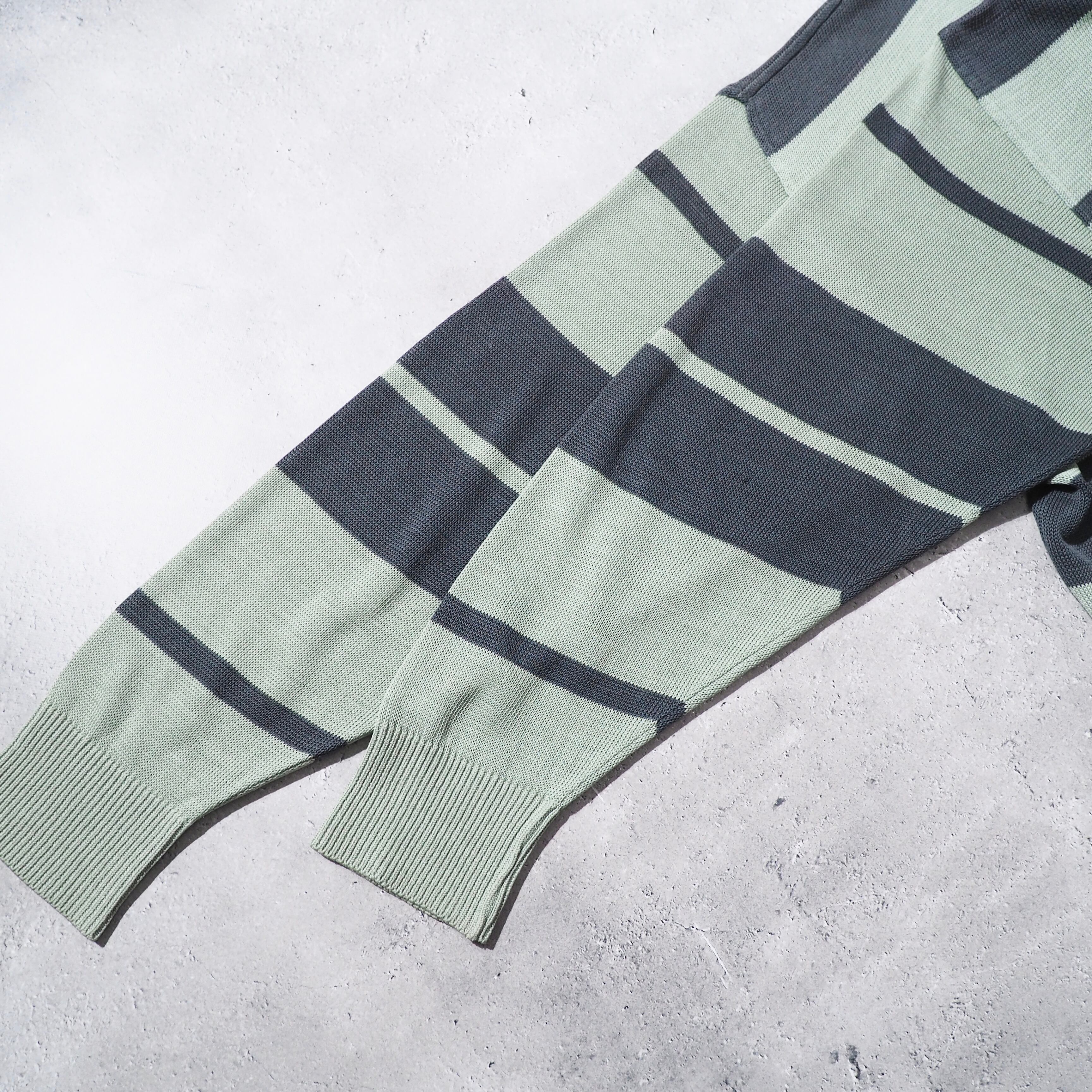 1990s " PIASPORTS " Mint green color vintage loose Border knit cardigan