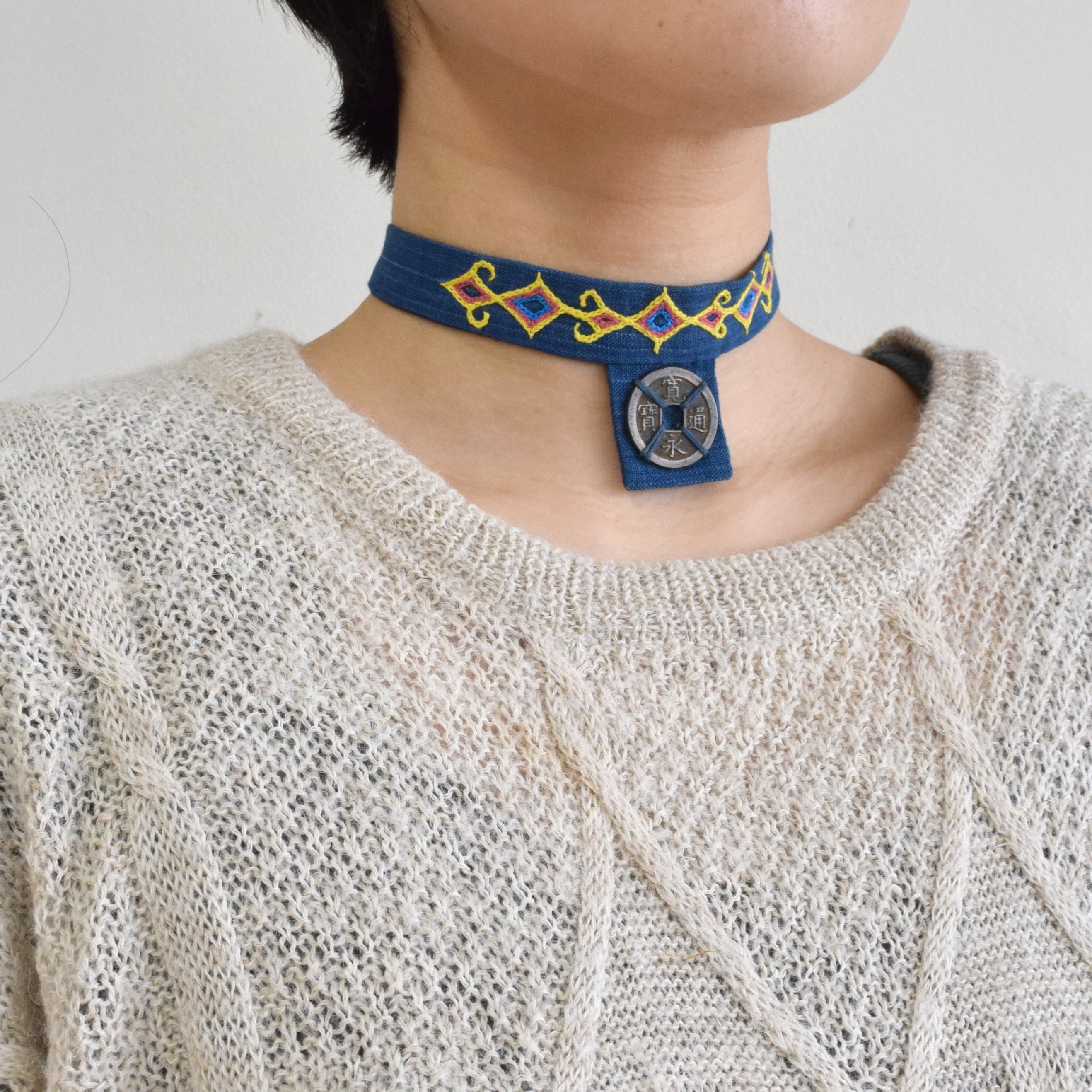 レクトゥンペ(刺繍 黄色) choker(yellow) 【さっぽろアイヌ