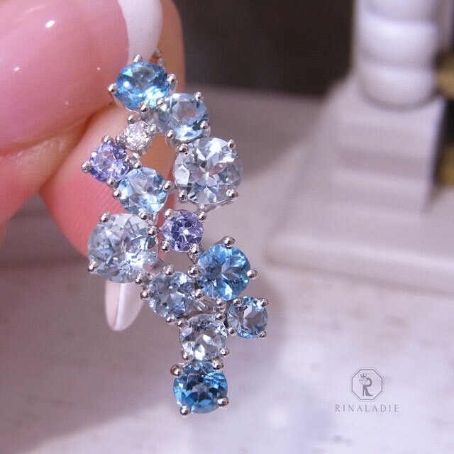 大特価K18WG天然ブルートパーズ★ラウンドバブルペンダントトップ