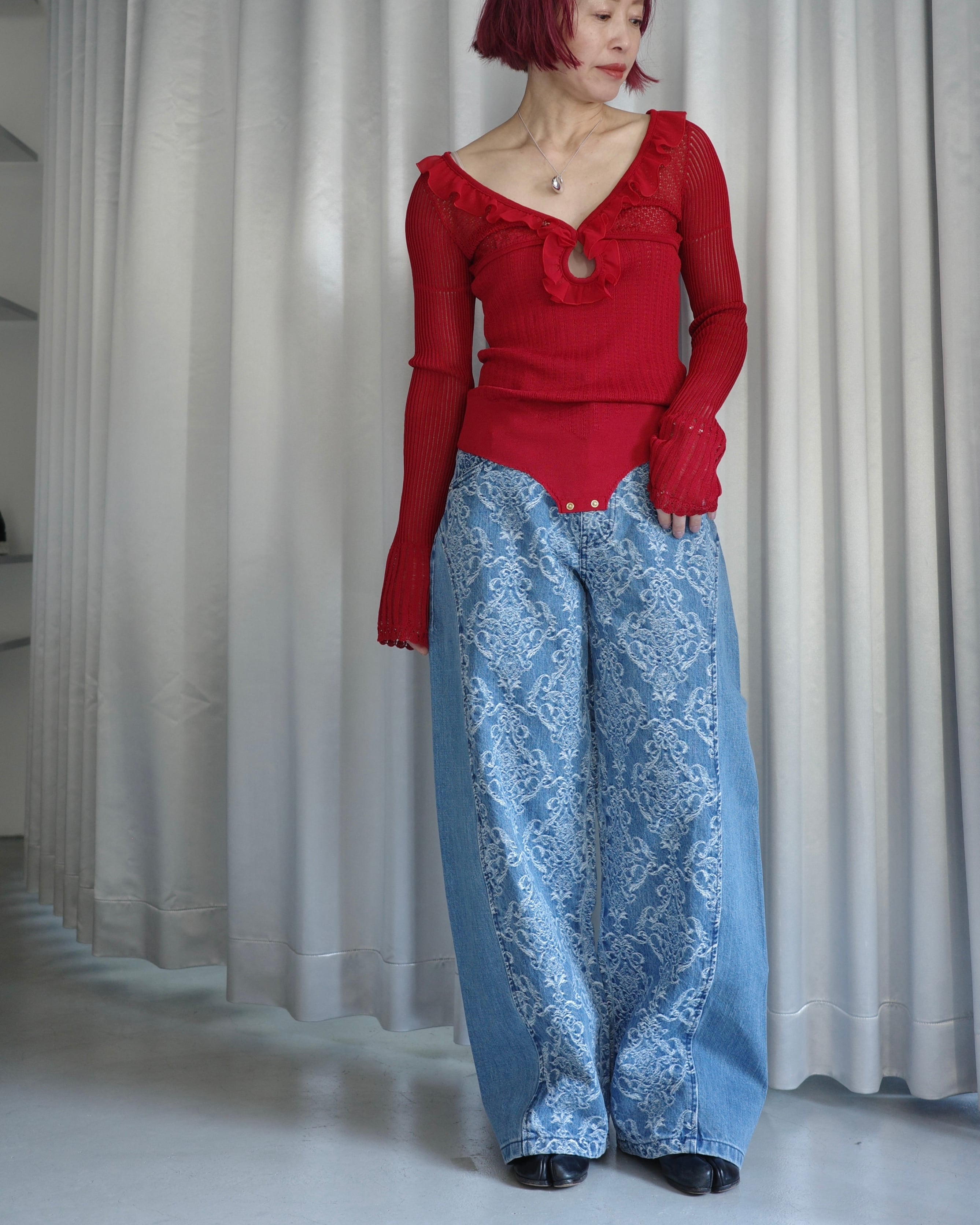 FETICO DAMASK-JACQUARD DENIM デニム FETICO / DAMASK JACQUARD DENIM CURVE FIT HIGH RISE JEANS | LA