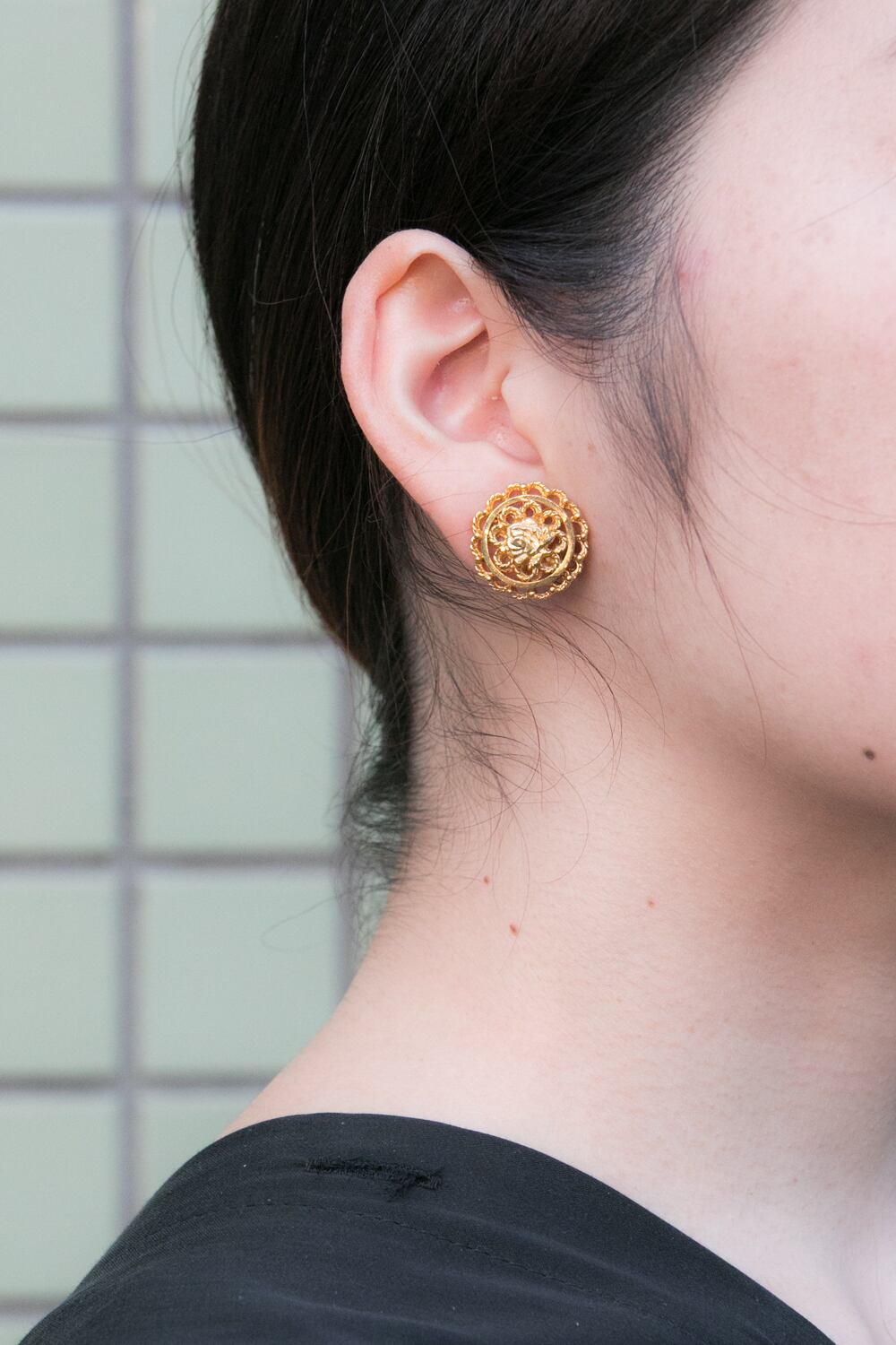 【Run Rabbit Run Vintage 】Gold rose earring
