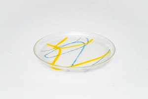 K-06 / 和紙ガラス皿 大（飛竜紙 青と黄） / 清水和紙