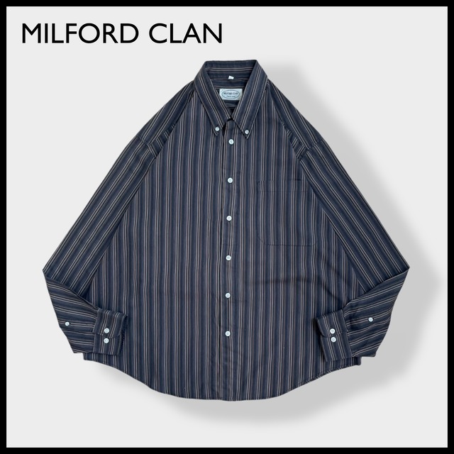 【MILFORD CLAN】ストライプシャツ 長袖シャツ ボタンダウン カジュアルシャツ L ビッグシルエット US古着