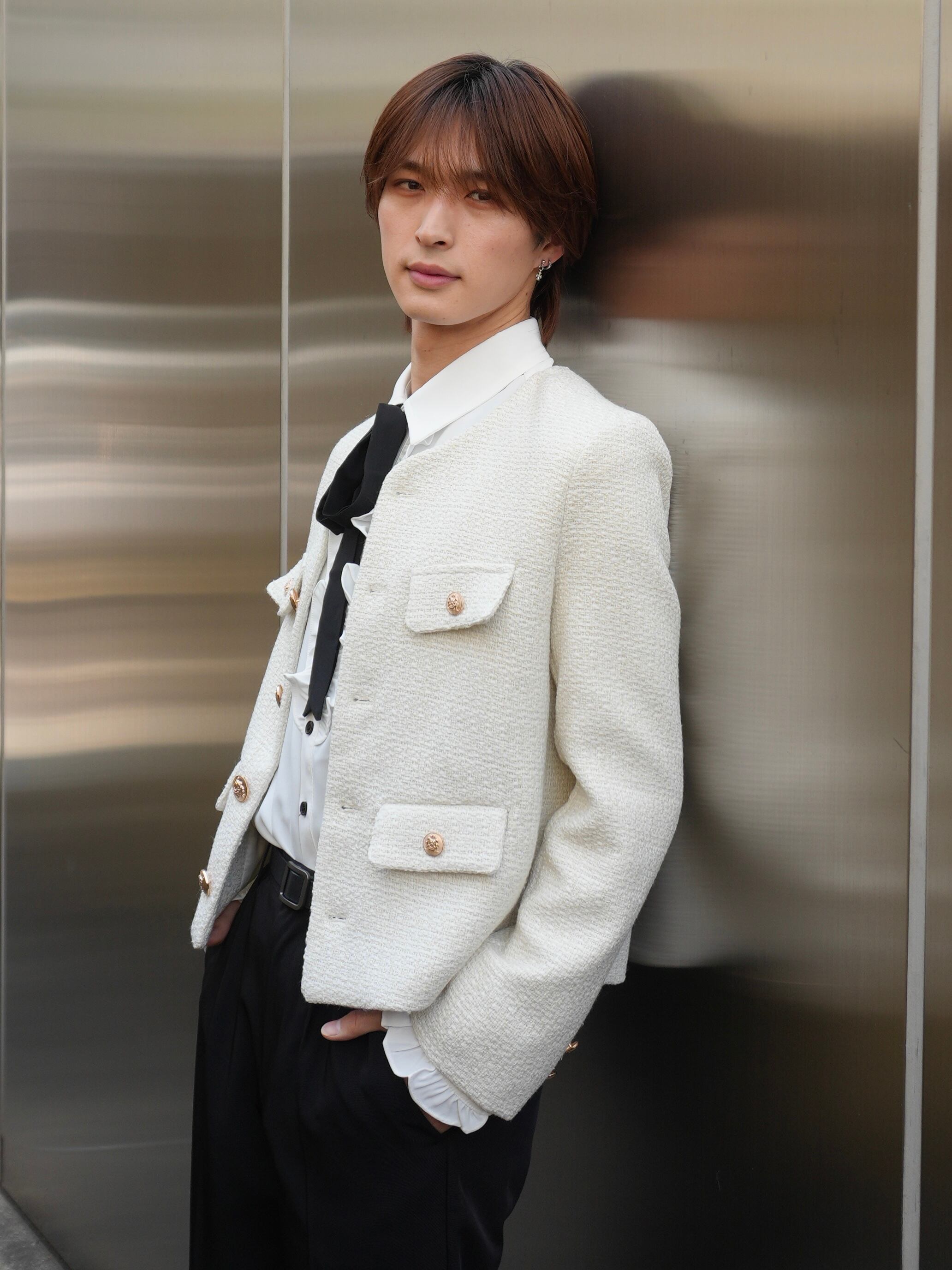 【ALUDE SELECT】 ノーカラージャケット alude otte ALUDE SELECT】gold no color tweed jacket | 【ALUDE】韓国メンズ