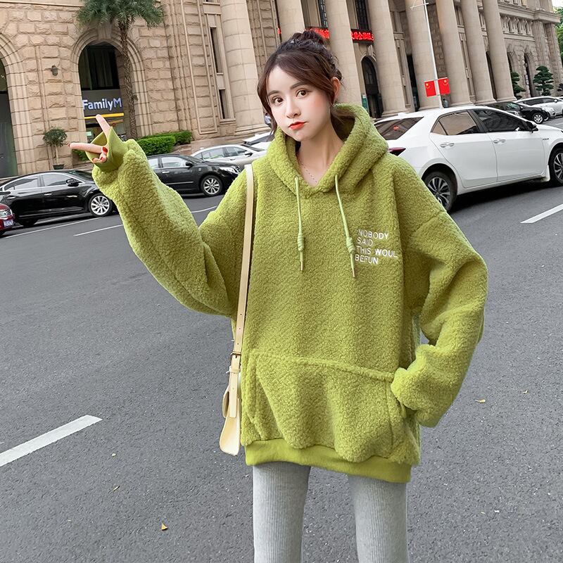 【新作】【送料無料】 マタニティウェア2019冬の新しいファッションフード付きラムウールドレスバージョンルーズミドル丈マタニティドレス-アリババ ウィンター 冬物 expec247677068817